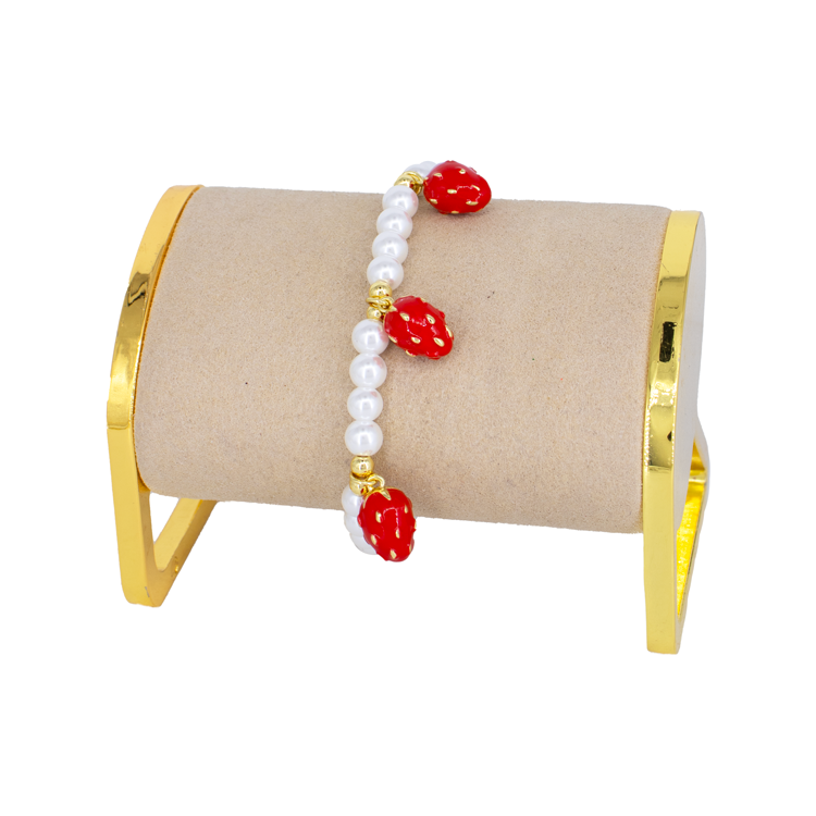 PULSERA PERLAS FRESA BAÑO EN RODIO