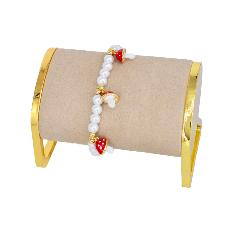 PULSERA PERLAS HONGO FUNGI BAÑO EN RODIO