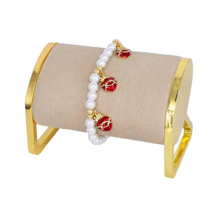 PULSERA PERLAS CORAZON SAGRADO BAÑO EN RODIO