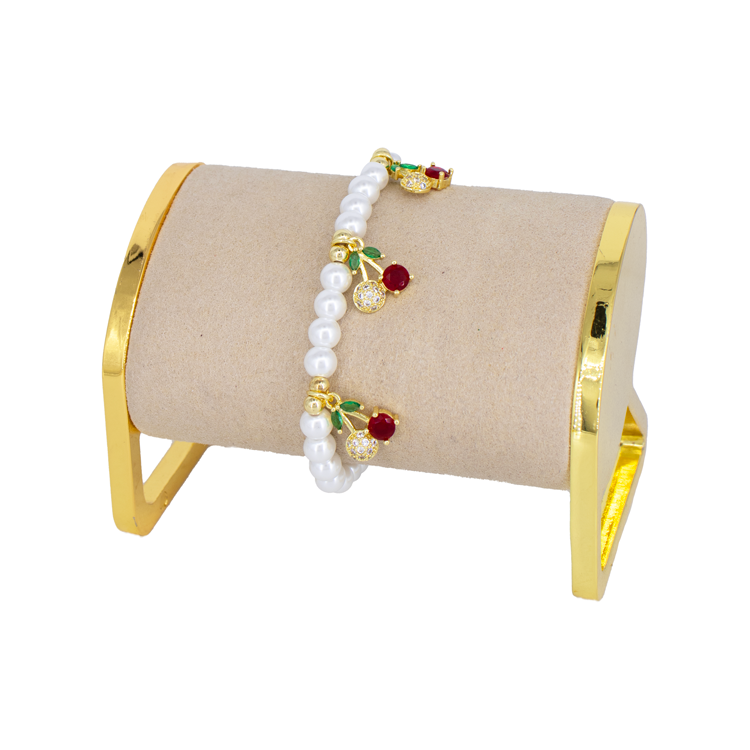 PULSERA PERLAS CHERRIES BAÑO EN RODIO