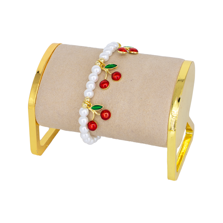 PULSERA PERLAS CEREZAS PASION BAÑO EN RODIO