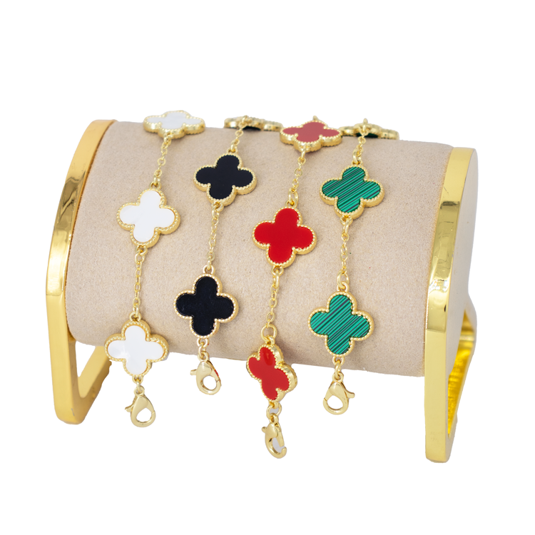 PULSERA TREBOL PLANO BAÑO EN RODIO