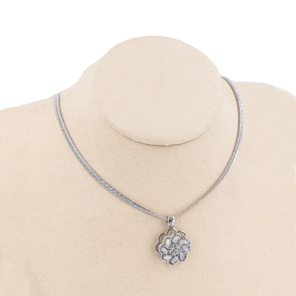 DIJE ANTIESTRES FLOR BLANCA EN RODIO