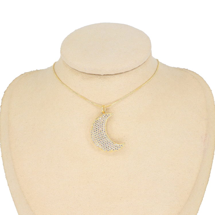 DIJE MEDIA LUNA CIRCON DORADA BAÑO EN RODIO