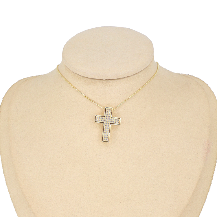 DIJE CRUZ CIRCON DORADA BAÑO EN RODIO