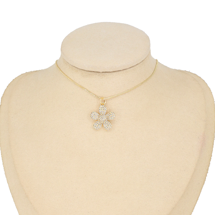 DIJE FLOR CIRCON DORADA BAÑO EN RODIO