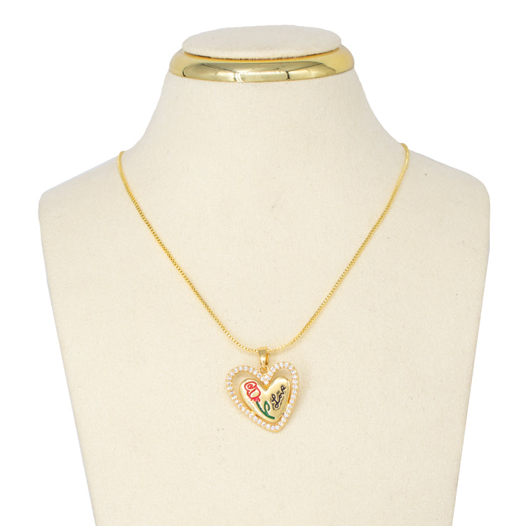 DIJE PLACA CORAZON ROSA DE AMOR BAÑO EN RODIO