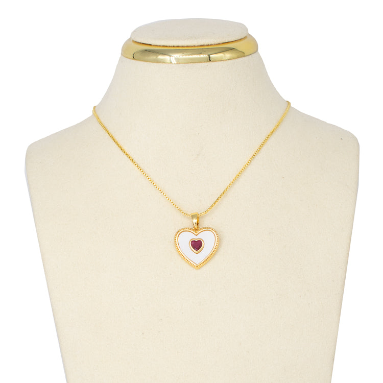 DIJE CORAZON CENTRO ROSA BAÑO EN RODIO