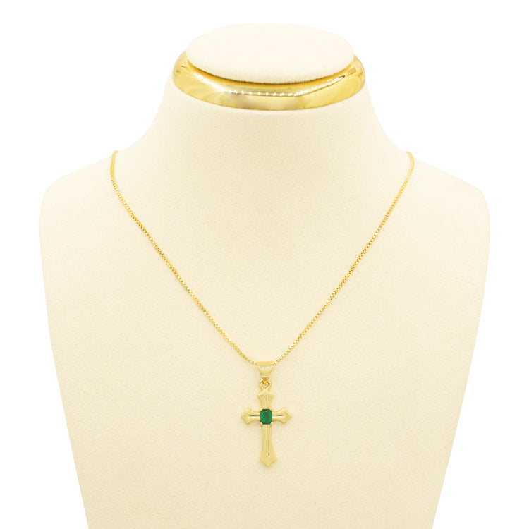 DIJE CRUCETA VERDE BAÑO EN RODIO