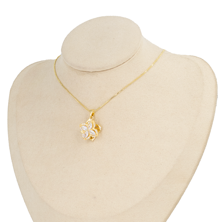 DIJE GIRATORIO FLOR 4 PETALOS BAÑO EN RODIO