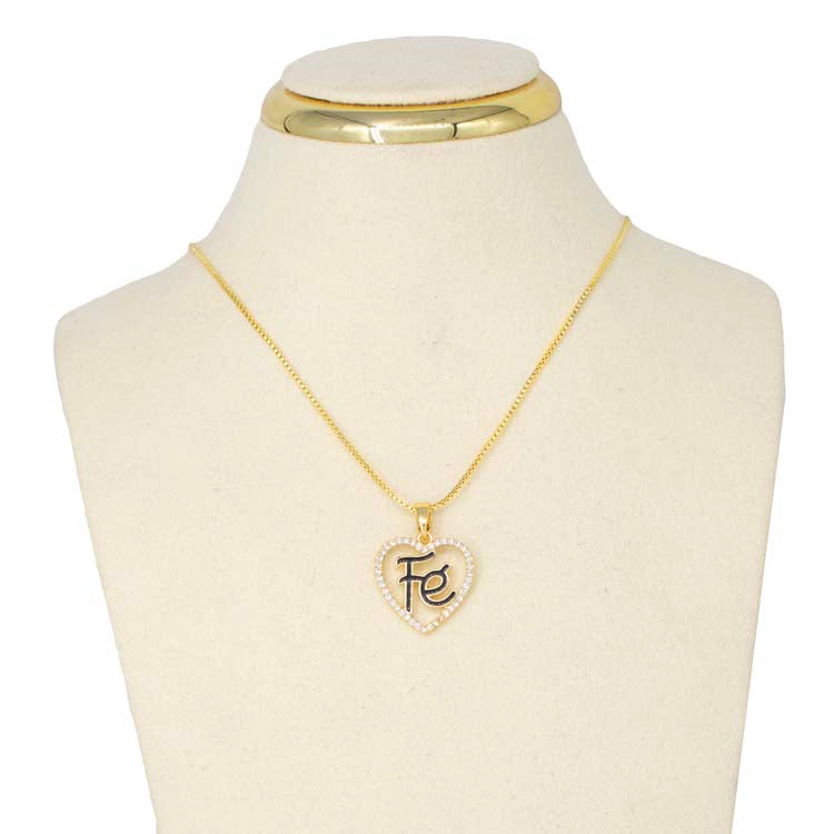 DIJE CORAZON FE SILUETA BAÑO EN RODIO