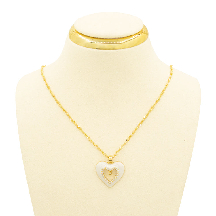 DIJE CORAZON SILUETA CHUNKY BLANCA BAÑO EN RODIO