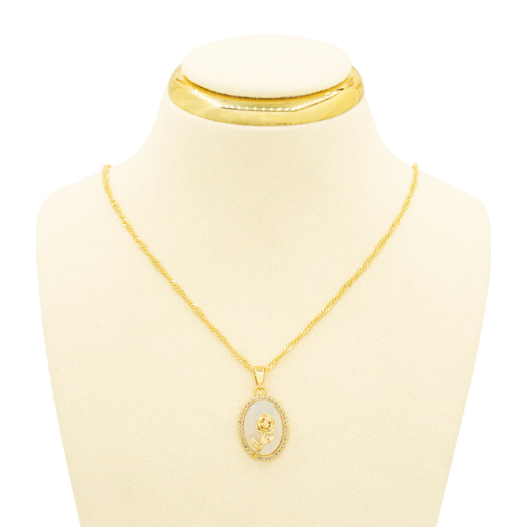 DIJE PLACA ROSA OPALO BAÑO EN RODIO