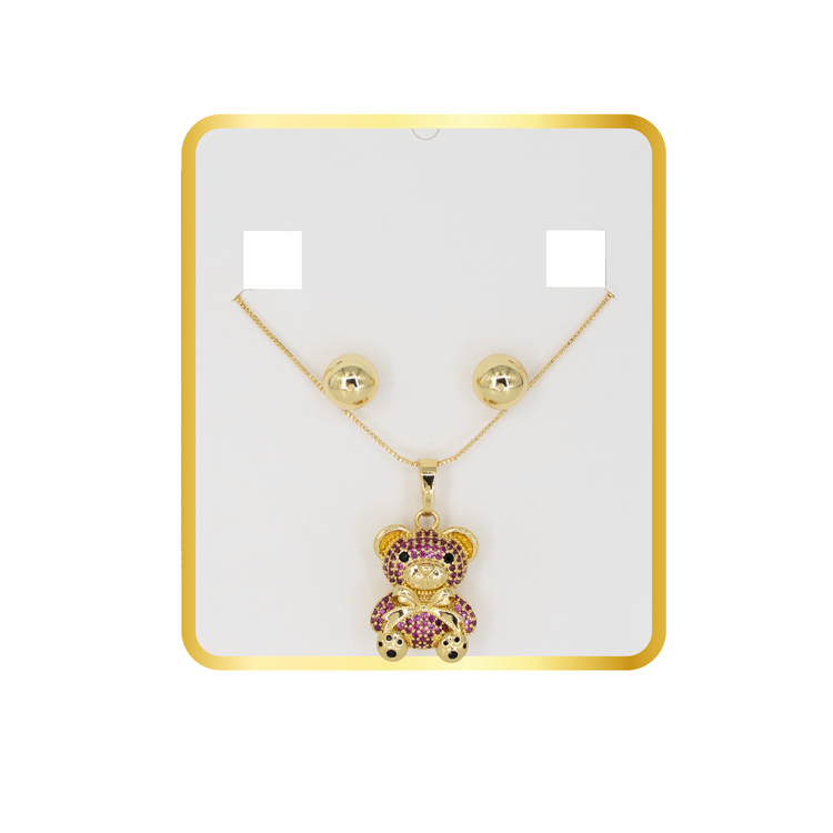 SET DIJE OSO FUCSIA + TOPO BALIN BAÑO EN RODIO