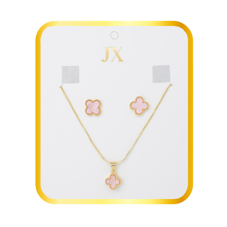 SET TREBOL ROSA PEQUEÑO BAÑO EN RODIO