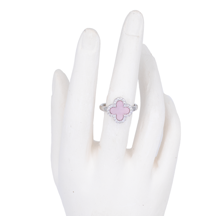 ANILLO TREBOL PLATEADO BAÑO EN RODIO