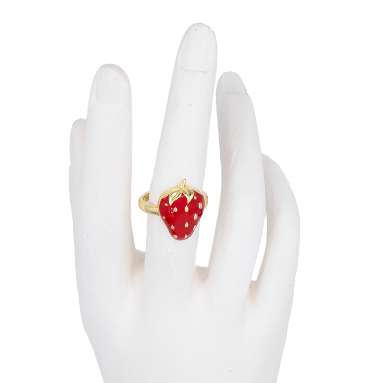 ANILLO FRESA RED CHUNKY BAÑO EN RODIO