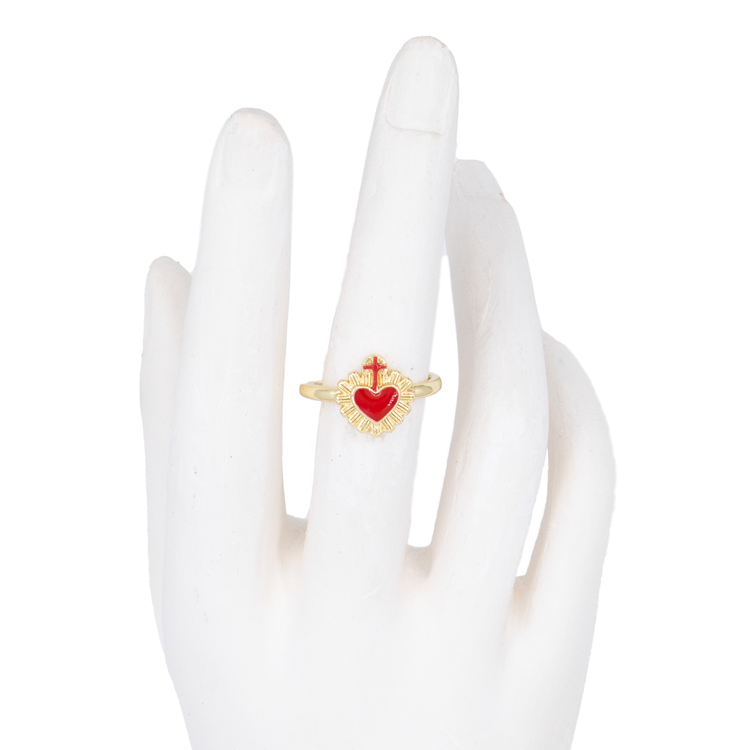 ANILLO CORAZON SAGRADO BAÑO EN RODIO