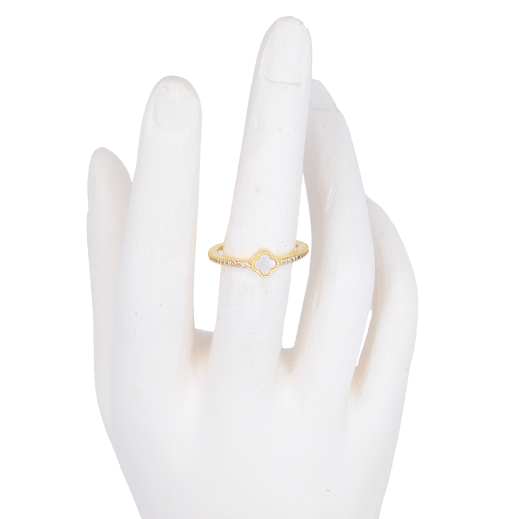 ANILLO TREBOL MINI OPALO BAÑO EN RODIO