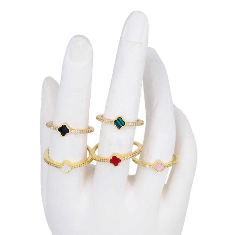 ANILLO TREBOL MINI OPALO BAÑO EN RODIO