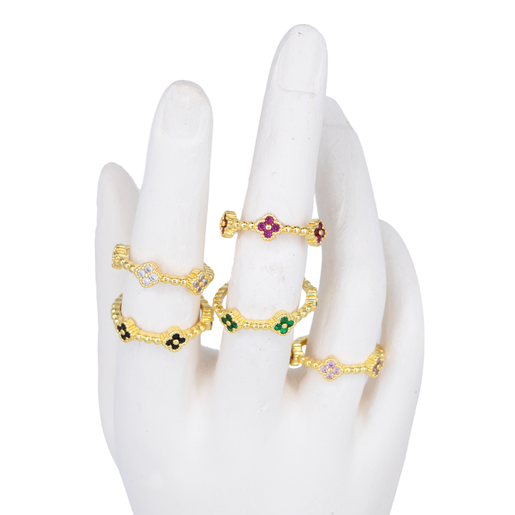 ANILLO MINI TREBOL X3 BAÑO EN RODIO