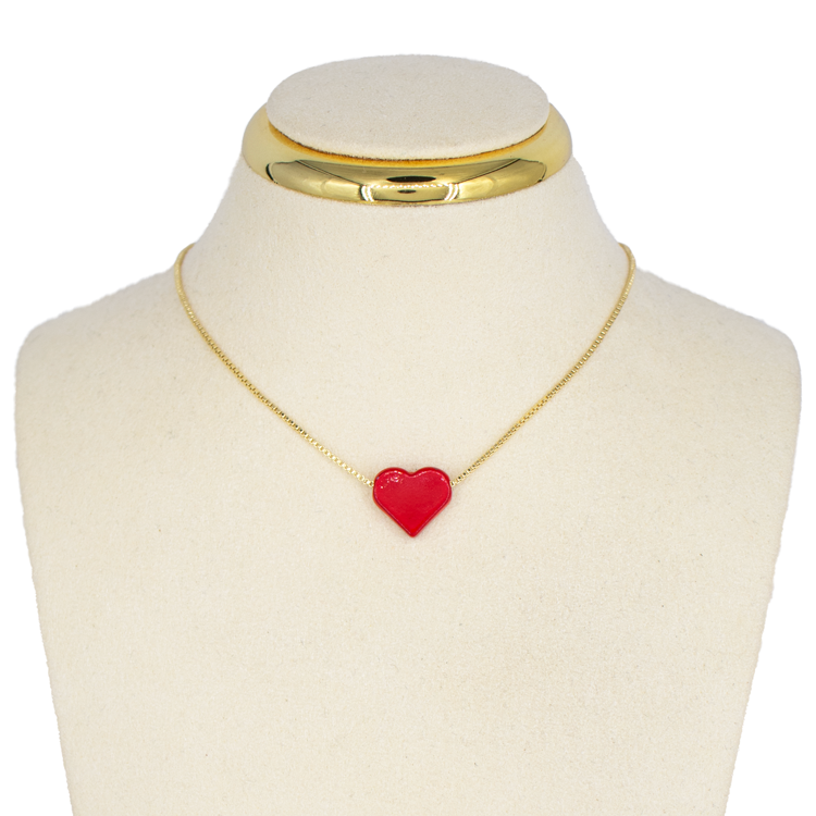 CADENA CORAZON ROJO BAÑO EN RODIO