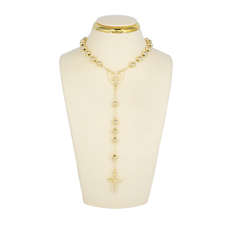 CAMANDULA VIRGEN CORAZON 45CM BAÑO EN RODIO