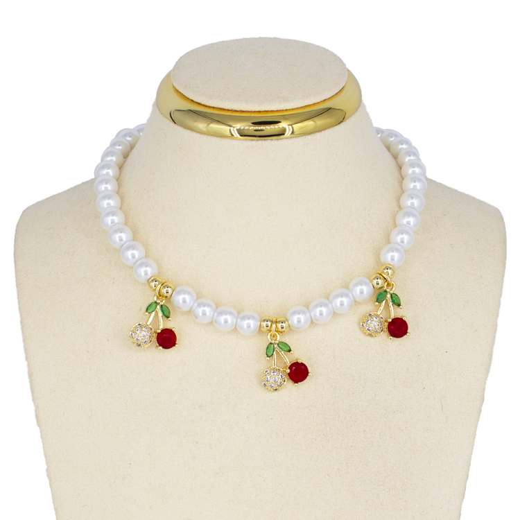 CADENA PERLAS FANTASTIC CHERRIES BAÑO EN RODIO