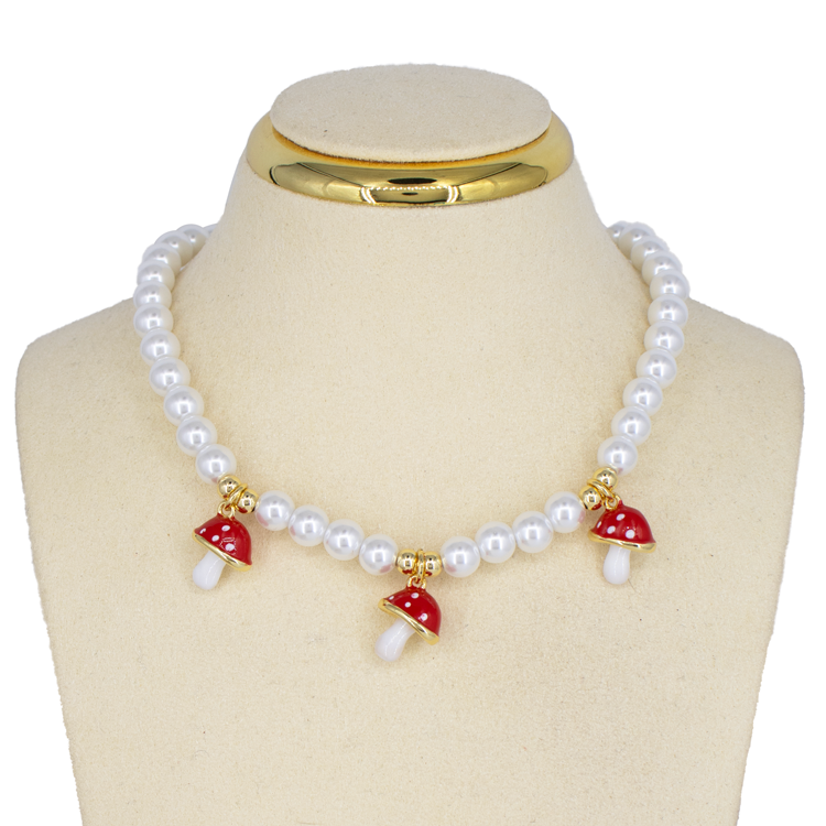 CADENA PERLAS HONGO FUNGI BAÑO EN RODIO