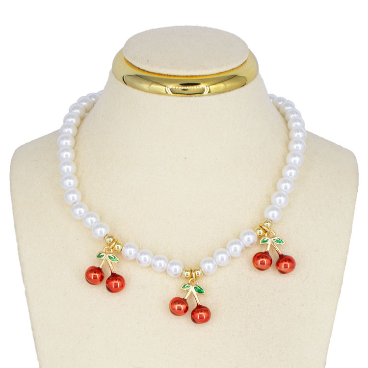 CADENA PERLAS CEREZA PASION BAÑO EN RODIO