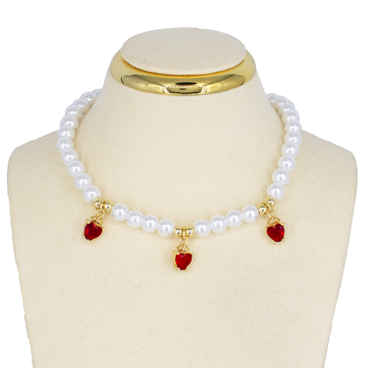 CADENA PERLAS CORAZON MINIS BAÑO EN RODIO
