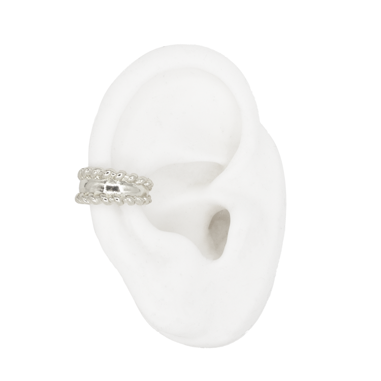 EARCUFF LISO BORDE TRENZADO DORADO BAÑO EN RODIO