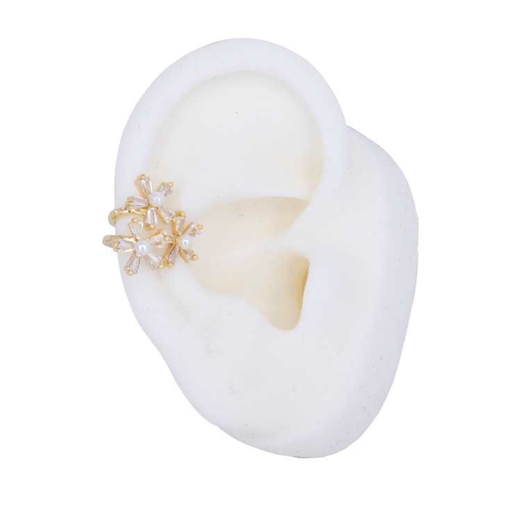 EARCUFF TRIPLE FLOR BAÑO EN RODIO