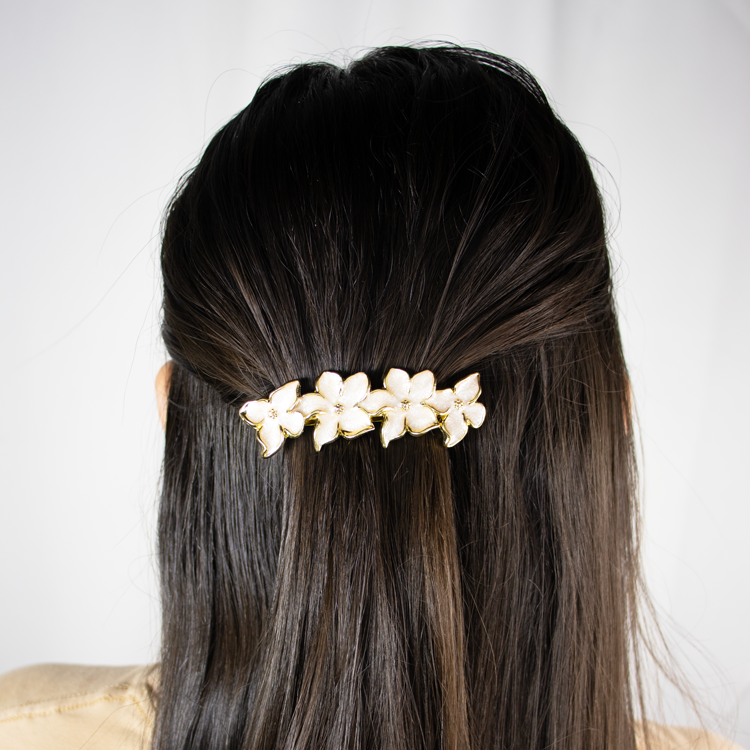 HAIR CLIPS FLOR PRIMAVERA ROSA BAÑO EN RODIO