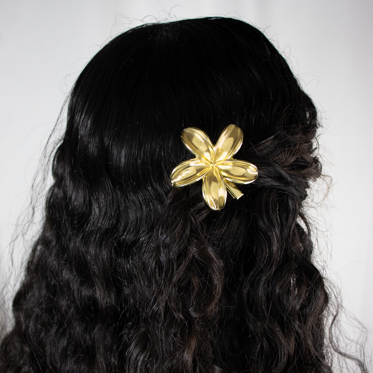 HAIR CLIPS FLOR GOLDEN BAÑO EN RODIO