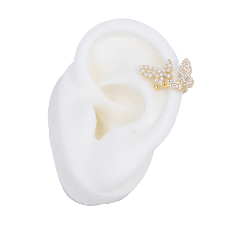 EARCUFF DOBLE MARIPOSA DORADO BAÑO EN RODIO