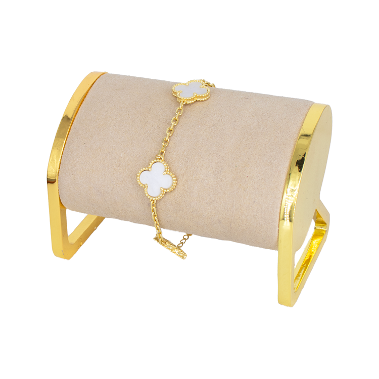PULSERA TREBOL MARMOL BAÑO EN RODIO