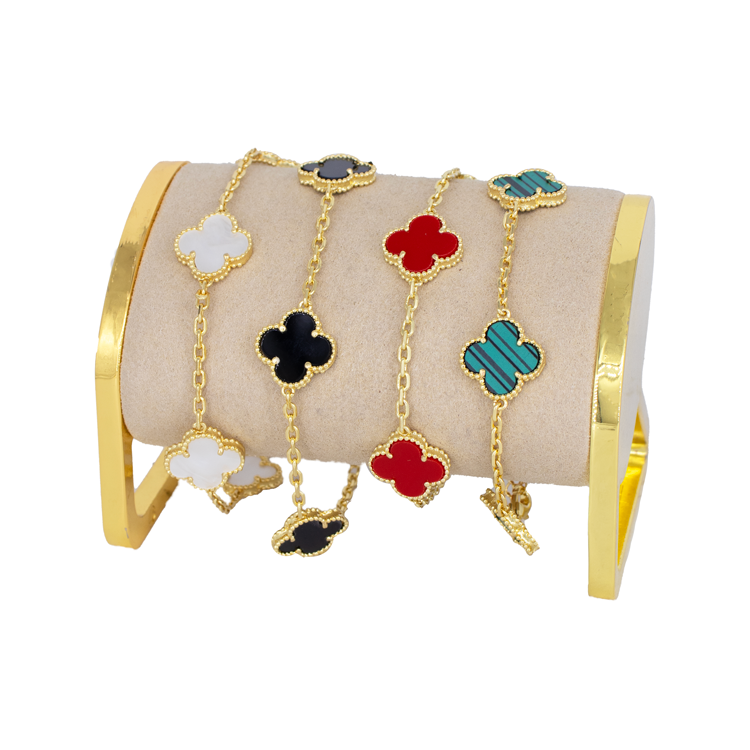 PULSERA TREBOL MARMOL BAÑO EN RODIO