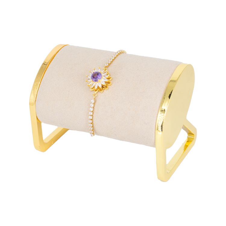 PULSERA FLOR MORADA BAÑO EN RODIO