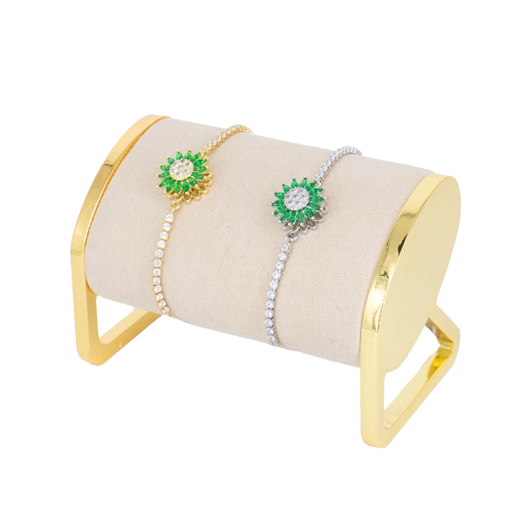 PULSERA MARGARITA VERDE BAÑO EN RODIO