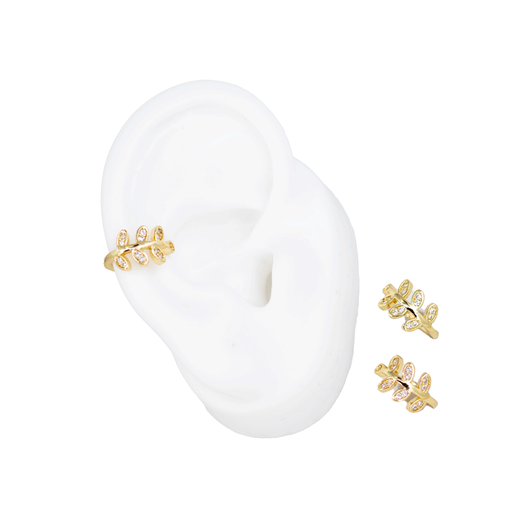 EARCUFF HOJA BAÑO EN RODIO