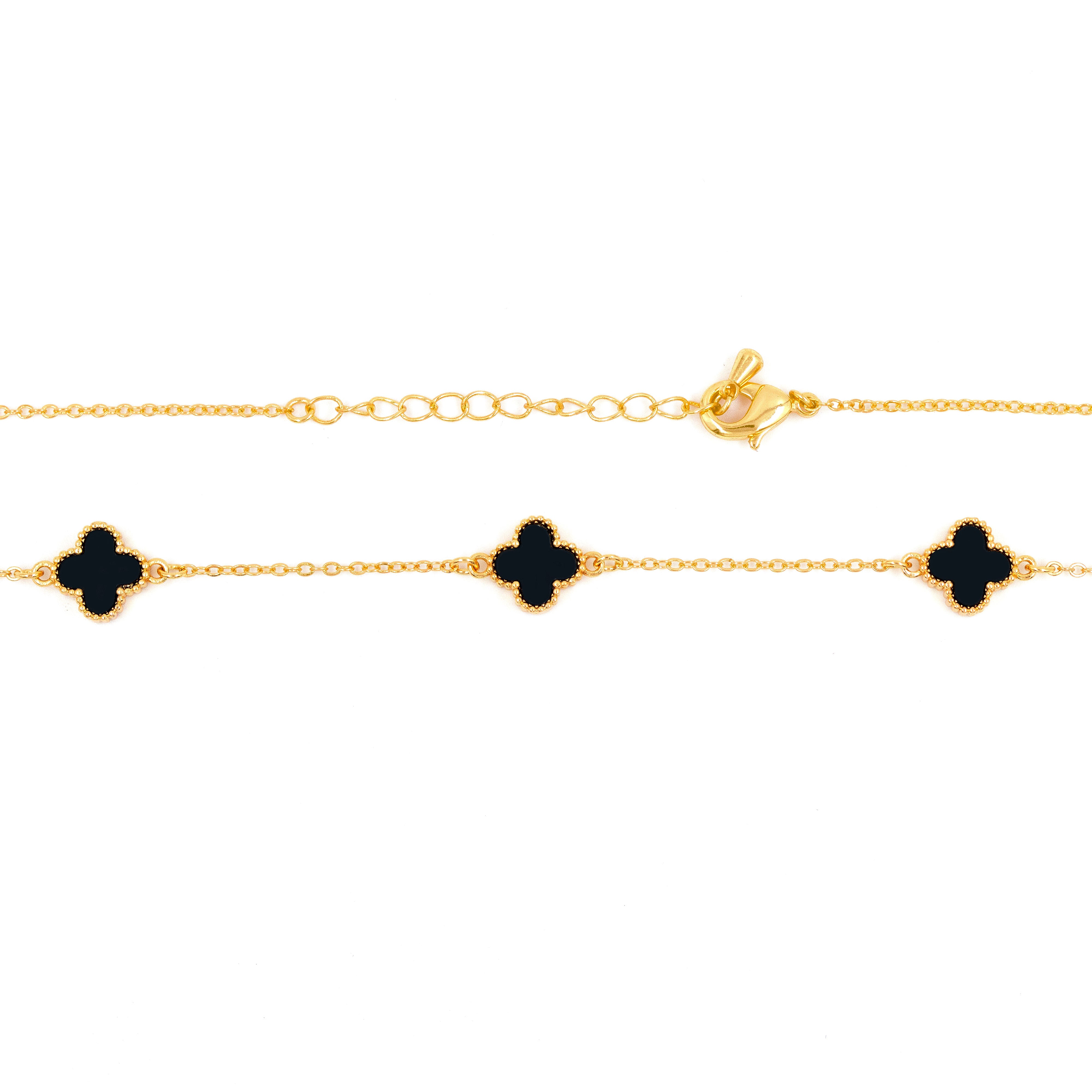 CADENA TREBOL NEGRO BAÑO EN RODIO