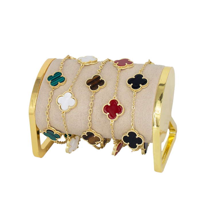 PULSERA TREBOL MARMOL BAÑO EN RODIO